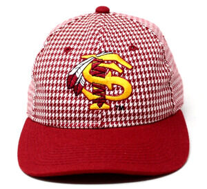 Vintage 1984 FSU Logo Houndstooth Red & White Adjustable Hat By Kudzu